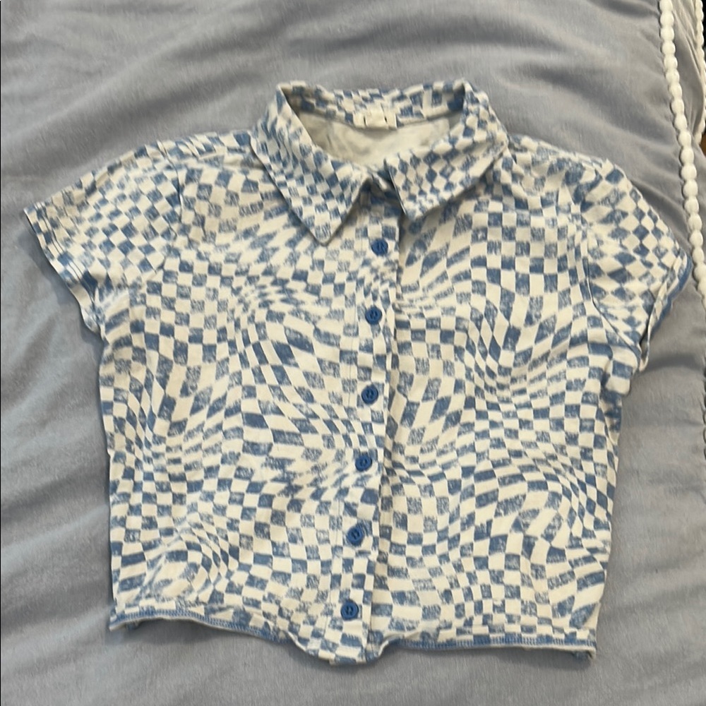 Garage Blue and White Checkered Crop Top